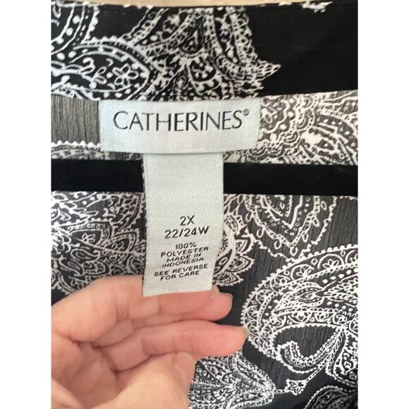 Catherines size 2X black/white paisley button-up shirt sheer Offie evenings - Picture 9 of 9